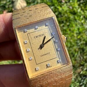 Vintage Croton Diamond Ladies Watch Gold Tone - Dead Battery